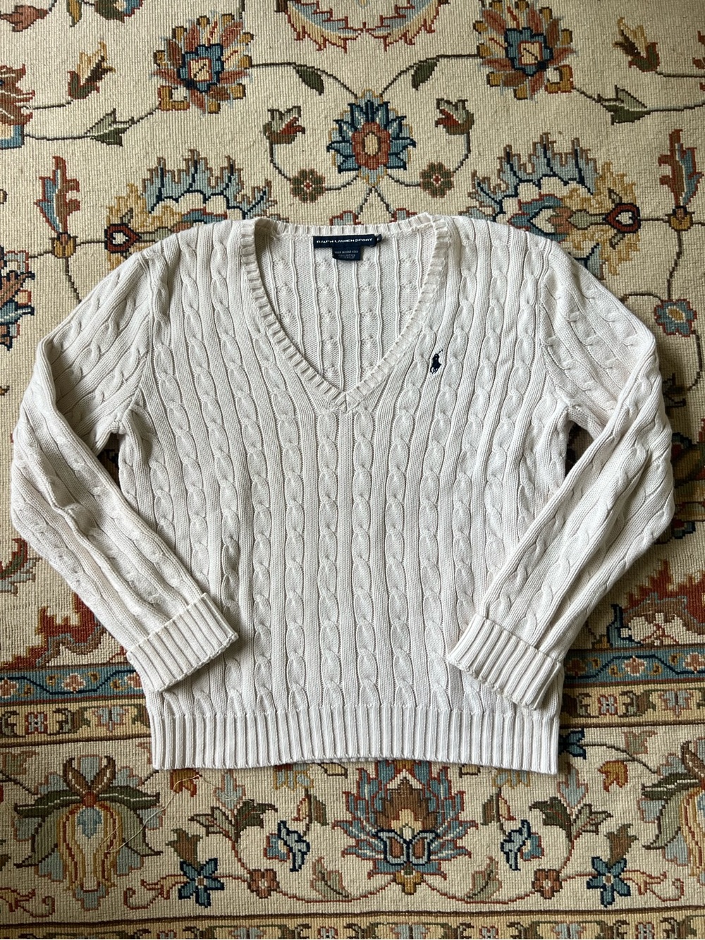 Polo Ralph Lauren Cream Cable-Knit V-Neck Sweater Women’s size xl